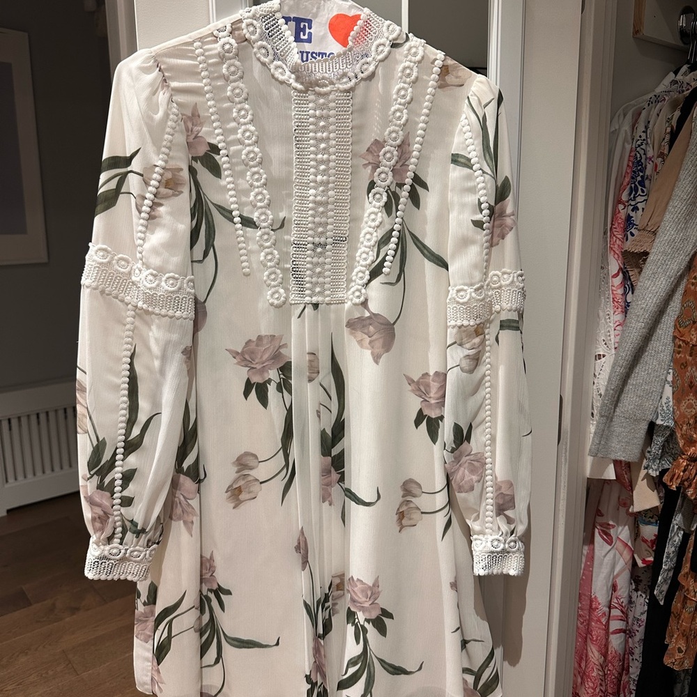 Ted Baker White Pleated Sundress with Bishop Sleeves